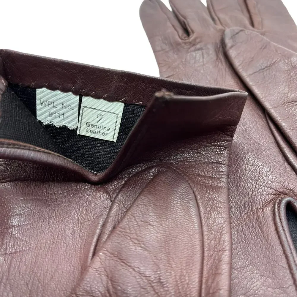 Shalimar Vanity Gloves Brown Leather Italian Made Gloves Women Vintage Size 7